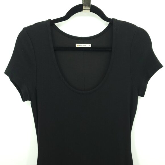 Marine Layer Lexi Black Rib Knit Stretch Short Sleeve Midi Dress M Black - Picture 6 of 16